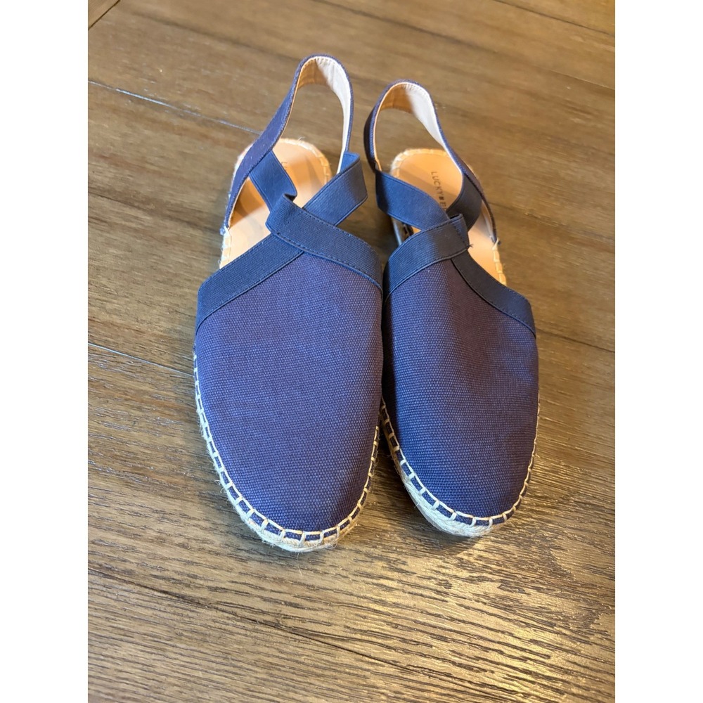 Lucky Brand Rifka Espadrille Women 10 Navy Blue Flat Elastic Slingback LP-RIFKA